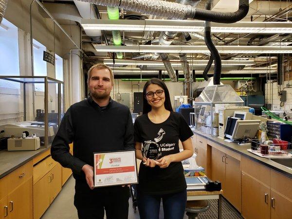 2019 UCalgary 3MT winner Laura Rios Carreno (right) with her supervisor, Dr. Martin Jasso, PhD