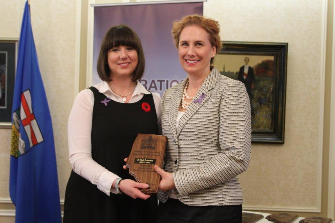 Nicole Goehring, MLA Edmonton Castle Downs (left) and Nicole Letourneau, ACHF Chair in Parent-Infant Mental Health and Nursing professor, University of Calgary.