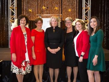 Under the sparkling lights of the Energy Environment Experiential Learning building lobby, more than 850 members of our university community came together for the President’s holiday celebration in December 2018 to celebrate this year’s accomplishments and look forward to health and happiness in 2019. Pictured left to right: Jill Wyatt, Board Chair; Deborah Yedlin, Chancellor; Elizabeth Cannon, President; Dru Marshall, Provost; Brit Paris, GSA President; and Jessica Revington, Vice-President Academic, Stude