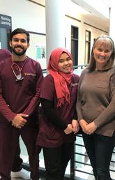 UCQ students with their UCalgary Nursing instructor: Abdelrahman Al-Saadi; Omar Ali Azab; Pratiwi Hastania; Cherié Wilson (UCalgary); and Munia Ziyada. Photo by Karen Cook, Faculty of Nursing